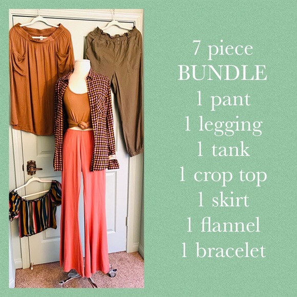 Other - 7 piece BUNDLE 1 pant 1 legging 1 tank 1 crop top 1 skirt 1 flannel 1 bracelet